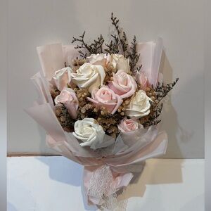 Soap flower. Elegant Pink and White Rose Bouquet